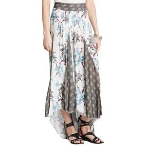 Free People Floral High-Low Skirt in Blue and Gray Size S